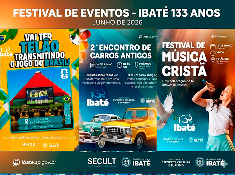 Ibaté 133 anos: fim de semana terá telão da Seleção, carros antigos e Festival Cristão