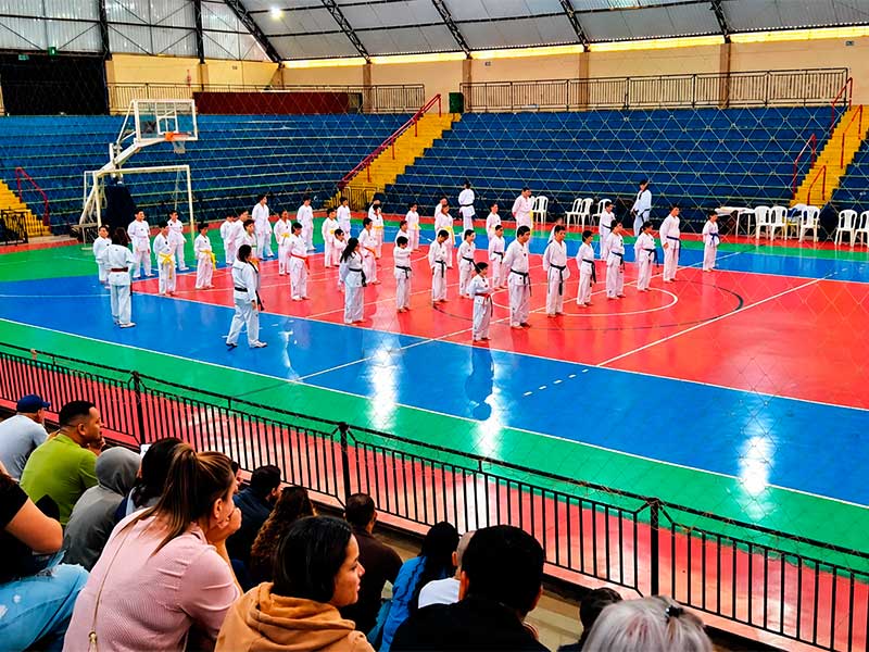 Mestre Rafael Nicolau conduz avaliação técnica de alunos de Taekwondo durante exame de faixa
